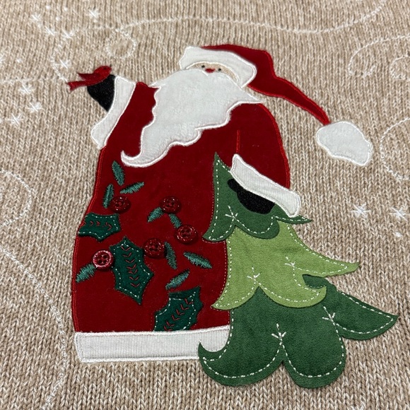 Vintage Christmas Santa Claus Beige Sweater by Christopher & Banks XL - Picture 2 of 12